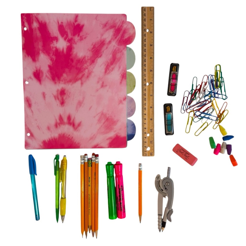 School Office Bundle erasers pencils pen highlighters protractor ruler & more